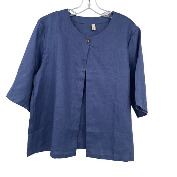 Amazhiyu 100% Linen Crop Open Front Cardigan Size L Lightweight‎ Lagenlook Beach - Picture 1 of 10